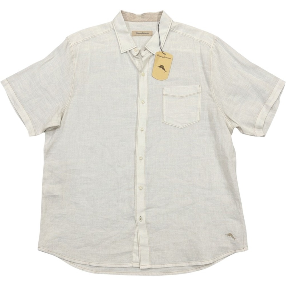 NWT Tommy Bahama Mens XL White 100% Linen Short Sleeve Button Down Shirt